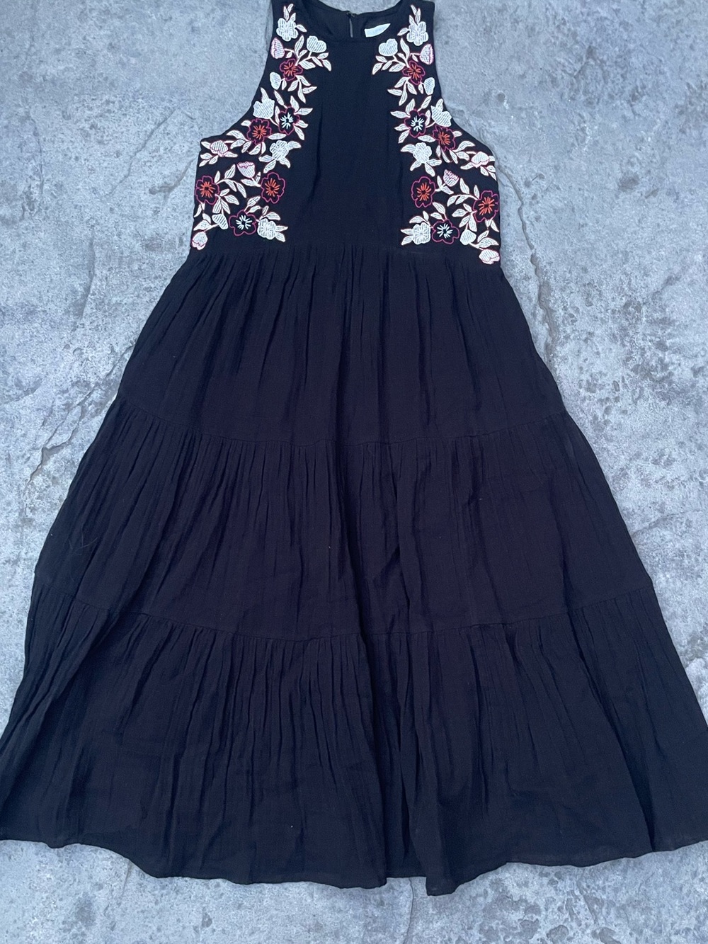 Aritzia Embroidered Cotton Maxi Dress 2XS Boho  Black Floral Organic Cotton - Picture 10 of 10